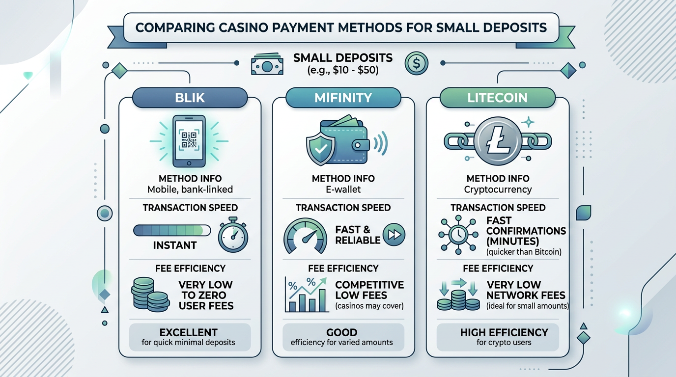 Infografika porównująca metody płatności dla niskich depozytów w kasynach online
