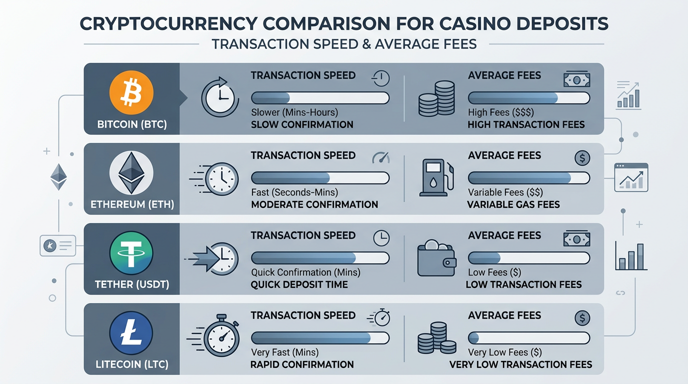 Porównanie kryptowalut (BTC, ETH, USDT, LTC) pod kątem szybkości i kosztów transakcji w kasynach