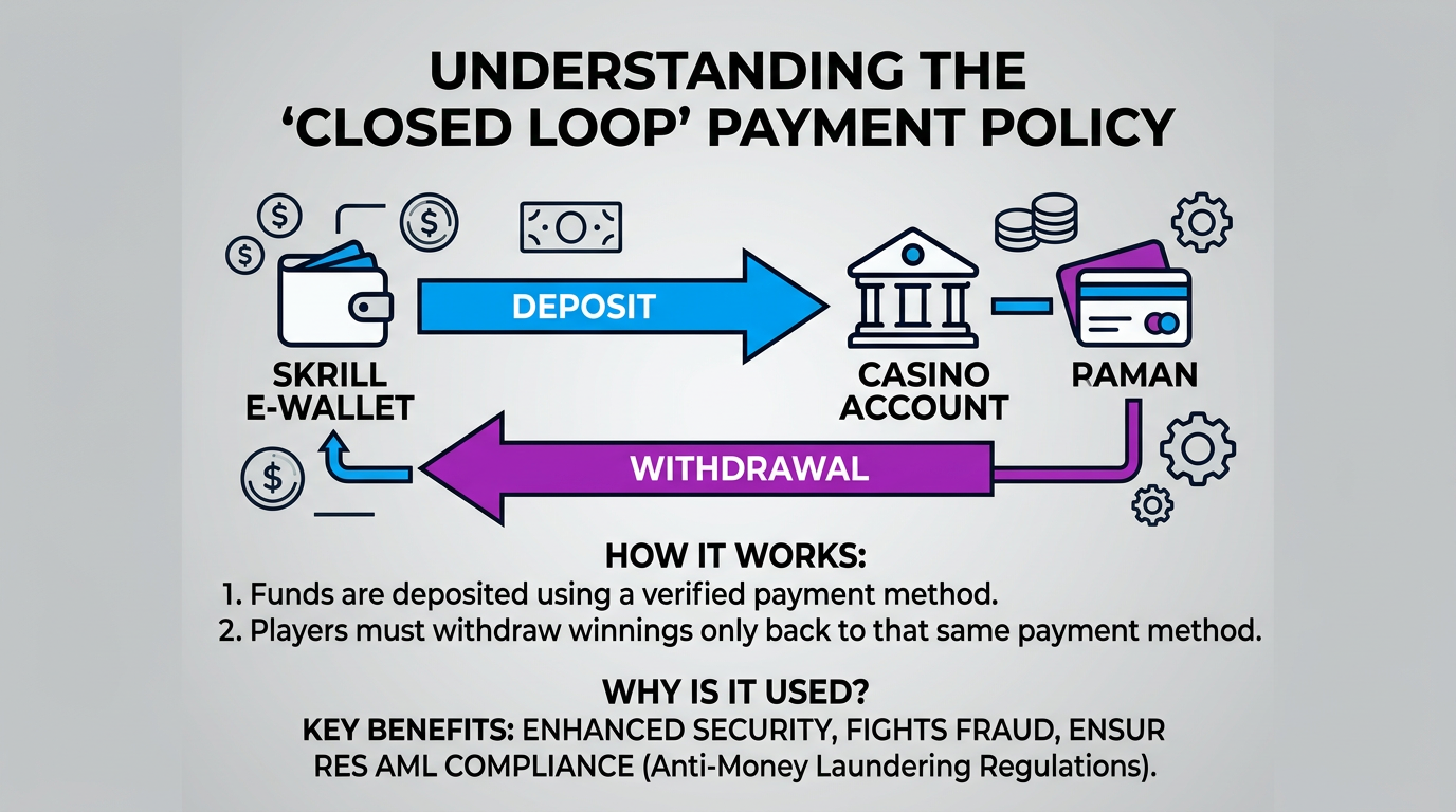Infografika wyjaśniająca zasadę pętli zamkniętej (Closed Loop) w płatnościach Skrill